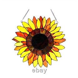 Handcrafted Tiffany-Style Stained Glass Window Panel with Sunflower Floral Desig