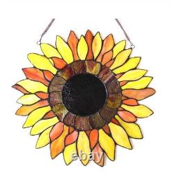 Handcrafted Tiffany-Style Stained Glass Window Panel with Sunflower Floral Desig