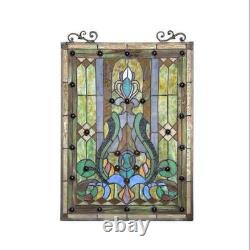 Handcrafted Tiffany-style Victorian stained Glass Window Panel suncatcher 18x25