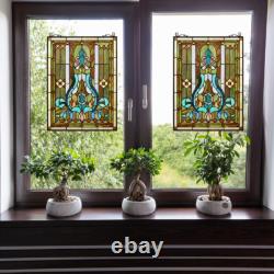 Handcrafted Tiffany-style Victorian stained Glass Window Panel suncatcher 18x25