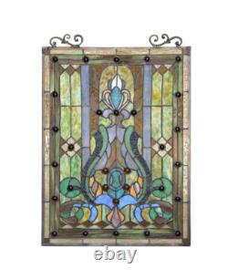Handcrafted Tiffany-style Victorian stained Glass Window Panel suncatcher 18x25