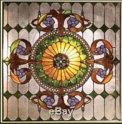 Handcrafted Window Panel Stained Glass 25 X 25 Great Colors! 569 Pieces Glass