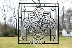 Handcrafted stained glass All Clear Beveled window panel, 24 x 24