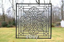 Handcrafted stained glass All Clear Beveled window panel, 24 x 24