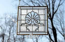 Handcrafted stained glass Clear Beveled window panel, 16.75 x 16.5