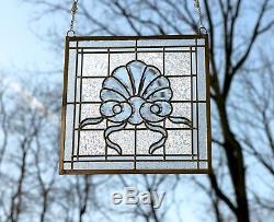 Handcrafted stained glass Clear Beveled window panel, 16.75 x 16.5