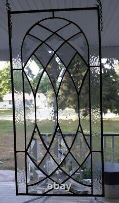 Handcrafted stained glass Clear Beveled window panel, 22 x 11