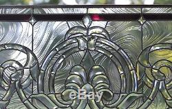 Handcrafted stained glass Clear Beveled window panel 34W x 20.5H