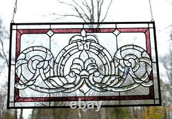 Handcrafted stained glass Clear Beveled window panel 34W x 20H