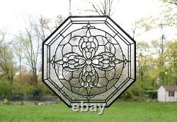 Handcrafted stained glass Clear Octagon Beveled window panel 24 x 24