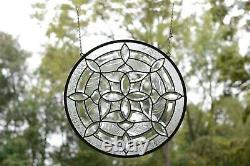 Handcrafted stained glass Clear Round Beveled window panel 21 Dia