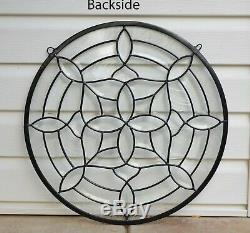 Handcrafted stained glass Clear Round Beveled window panel 21 Dia