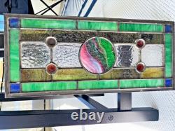 Handcrafted stained glass hanging panel STUNNING ONE OF KIND gift Greens Blues