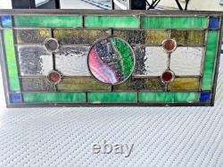 Handcrafted stained glass hanging panel STUNNING ONE OF KIND gift Greens Blues