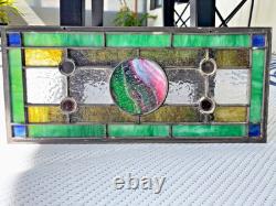 Handcrafted stained glass hanging panel STUNNING ONE OF KIND gift Greens Blues