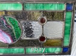 Handcrafted stained glass hanging panel STUNNING ONE OF KIND gift Greens Blues