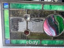Handcrafted stained glass hanging panel STUNNING ONE OF KIND gift Greens Blues