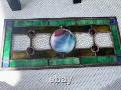 Handcrafted stained glass hanging panel STUNNING ONE OF KIND gift Greens Blues