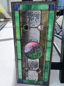 Handcrafted stained glass hanging panel STUNNING ONE OF KIND gift Greens Blues