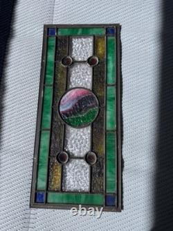 Handcrafted stained glass hanging panel STUNNING ONE OF KIND gift Greens Blues