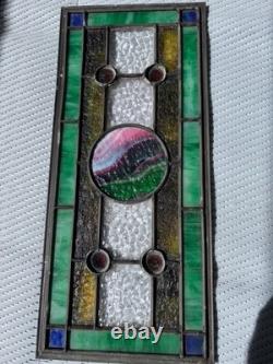 Handcrafted stained glass hanging panel STUNNING ONE OF KIND gift Greens Blues