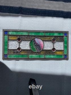 Handcrafted stained glass hanging panel STUNNING ONE OF KIND gift Greens Blues