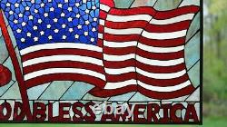 Handcrafted stained glass window panel American Flag Art Glass Panel 34W x 20H