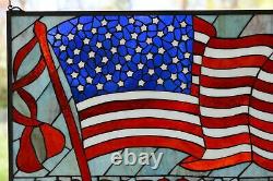 Handcrafted stained glass window panel American Flag Art Glass Panel 34W x 20H