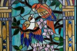 Handcrafted stained glass window panel Love Bird Two Parrots on the Tree WL22210