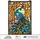 Handmade 15x23 Inch Stained Glass Window Panel Featuring Peacock and Flowers