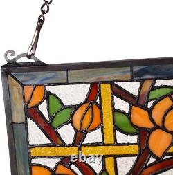 Handmade 15x23 Inch Stained Glass Window Panel Featuring Peacock and Flowers