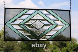 Handmade Olive & Seafoam Green Beveled Stained Glass Hanging Panel
