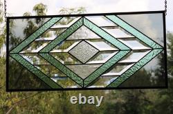 Handmade Olive & Seafoam Green Beveled Stained Glass Hanging Panel
