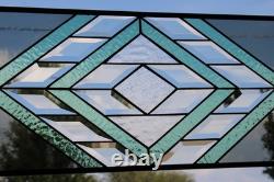 Handmade Olive & Seafoam Green Beveled Stained Glass Hanging Panel