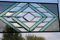 Handmade Olive & Seafoam Green Beveled Stained Glass Hanging Panel