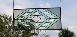 Handmade Olive & Seafoam Green Beveled Stained Glass Hanging Panel
