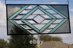 Handmade Olive & Seafoam Green Beveled Stained Glass Hanging Panel
