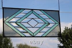 Handmade Olive & Seafoam Green Beveled Stained Glass Hanging Panel
