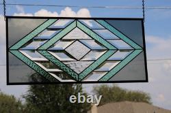 Handmade Olive & Seafoam Green Beveled Stained Glass Hanging Panel