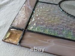 Handmade Stained Glass Art Panel Window Panel Iridescent & Frosted Rose 15x13