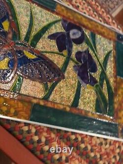 Handmade Stained Glass Butterfly Design Window Panel Suncatcher 20.5 X 14