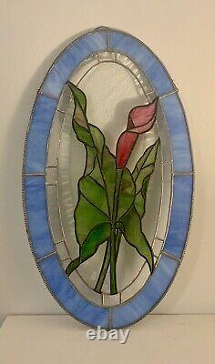 Handmade Stained Glass Calla Lily Oval Panel
