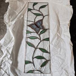 Handmade Stained Glass Panel Butterfly Beautiful Floral 6 x 19.5 Purple GreenE