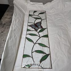 Handmade Stained Glass Panel Butterfly Beautiful Floral 6 x 19.5 Purple GreenE