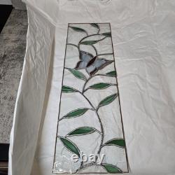 Handmade Stained Glass Panel Butterfly Beautiful Floral 6 x 19.5 Purple GreenE