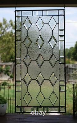 Handmade Stained Glass Panel. Modern Geometric Window Hanging. Clear Home Decor