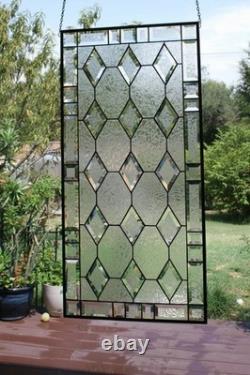 Handmade Stained Glass Panel. Modern Geometric Window Hanging. Clear Home Decor