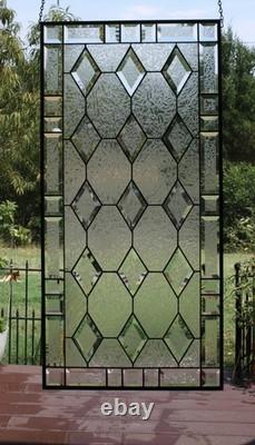 Handmade Stained Glass Panel. Modern Geometric Window Hanging. Clear Home Decor