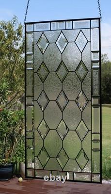 Handmade Stained Glass Panel. Modern Geometric Window Hanging. Clear Home Decor
