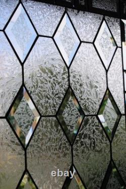 Handmade Stained Glass Panel. Modern Geometric Window Hanging. Clear Home Decor